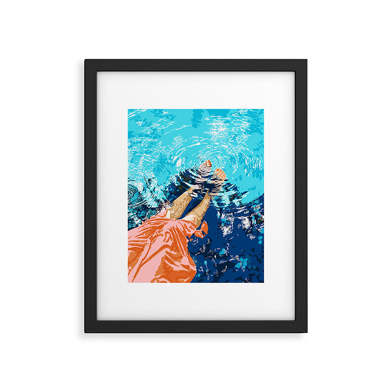 Take Me Where The Waves Kiss My Feet, Eclectic Nature River Woman Colorful Water Coral Bohemian Framed Art Print Gallery Image 5