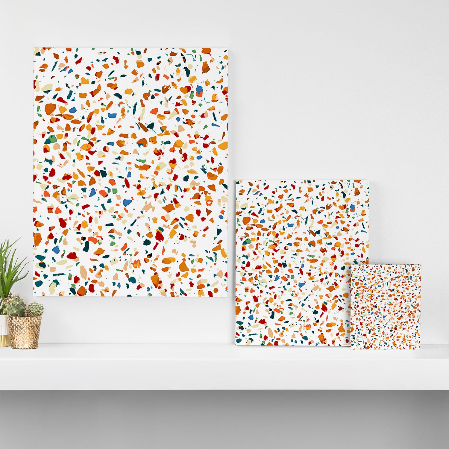 Tan Terrazzo | Eclectic Quirky Confetti Painting | Celebration Colorful Boho Happy Party Graphic  Canvas Print Gallery Image 3