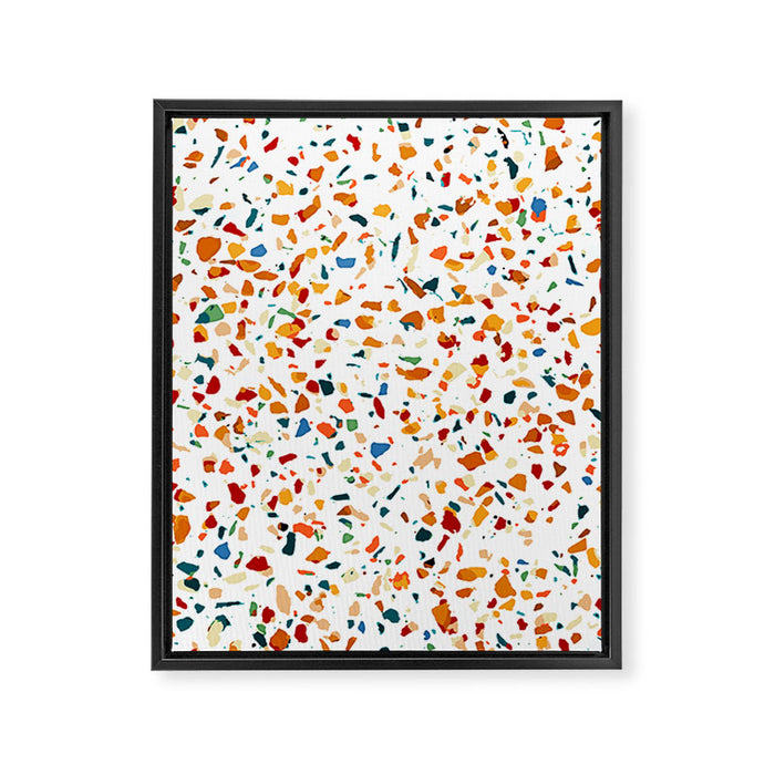 Tan Terrazzo | Eclectic Quirky Confetti Painting | Celebration Colorful Boho Happy Party Graphic  Framed Canvas Print Gallery Image 1