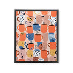 Tea Cups Whimsy, Coffee Mugs Quirky Illustration, Whimsical Halloween Pattern Hot Soup, Fall Autumn Line Drawing Pastel, Eclectic Bohemian Painting Framed Canvas Print Gallery Image 6