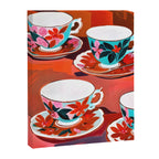 Tea Party, Teacups Floral Whimsical Eclectic Maximalist Illustration, Boho Coffee Food Painting Canvas Print Gallery Image 6