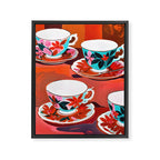 Tea Party, Teacups Floral Whimsical Eclectic Maximalist Illustration, Boho Coffee Food Painting Framed Canvas Print Gallery Image 6