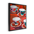 Tea Party, Teacups Floral Whimsical Eclectic Maximalist Illustration, Boho Coffee Food Painting Framed Canvas Print Gallery Image 2