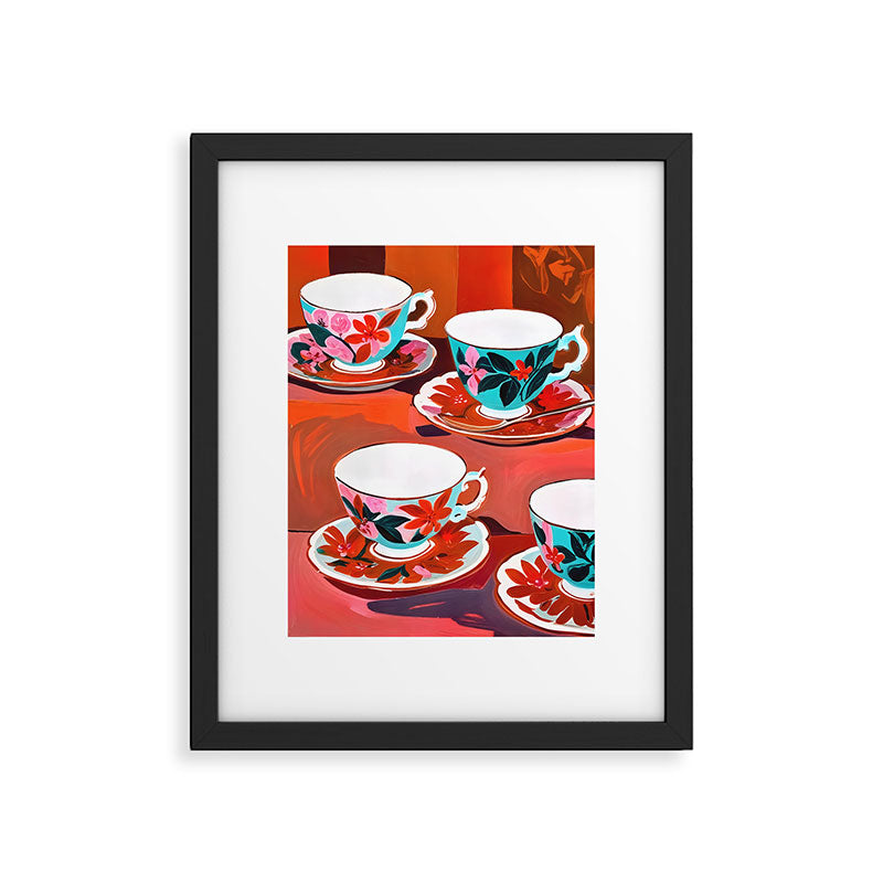 Tea Party, Teacups Floral Whimsical Eclectic Maximalist Illustration, Boho Coffee Food Painting Framed Art Print Gallery Image 5
