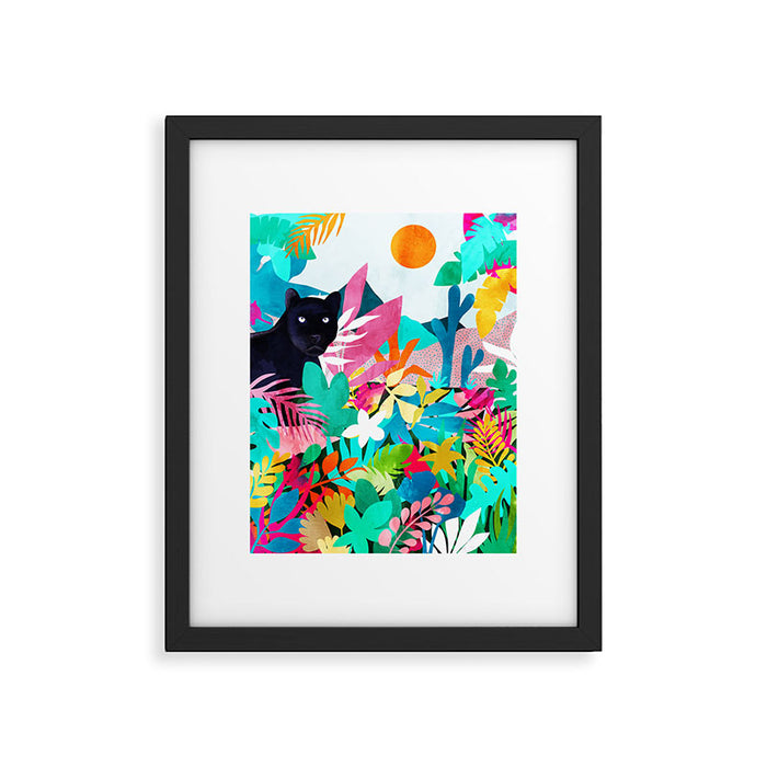 The Black Panther, Tropical Jungle Watercolor Painting, Botanical Forest Colorful Bohemian Illustration, Tiger Leopard Cheetah Animals Framed Art Print Gallery Image 1