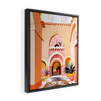The Courtyard, Architecture Pastel Buildings, Turkish Tropical Nature City, Bohemian Eclectic Painting Illustration Framed Canvas Print Gallery Image 2