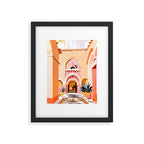 The Courtyard, Architecture Pastel Buildings, Turkish Tropical Nature City, Bohemian Eclectic Painting Illustration Framed Art Print Gallery Image 5