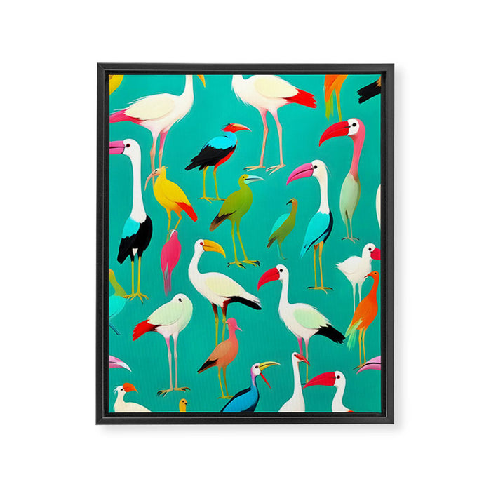 The Dance of Bird Colors Framed Canvas Print Gallery Image 1