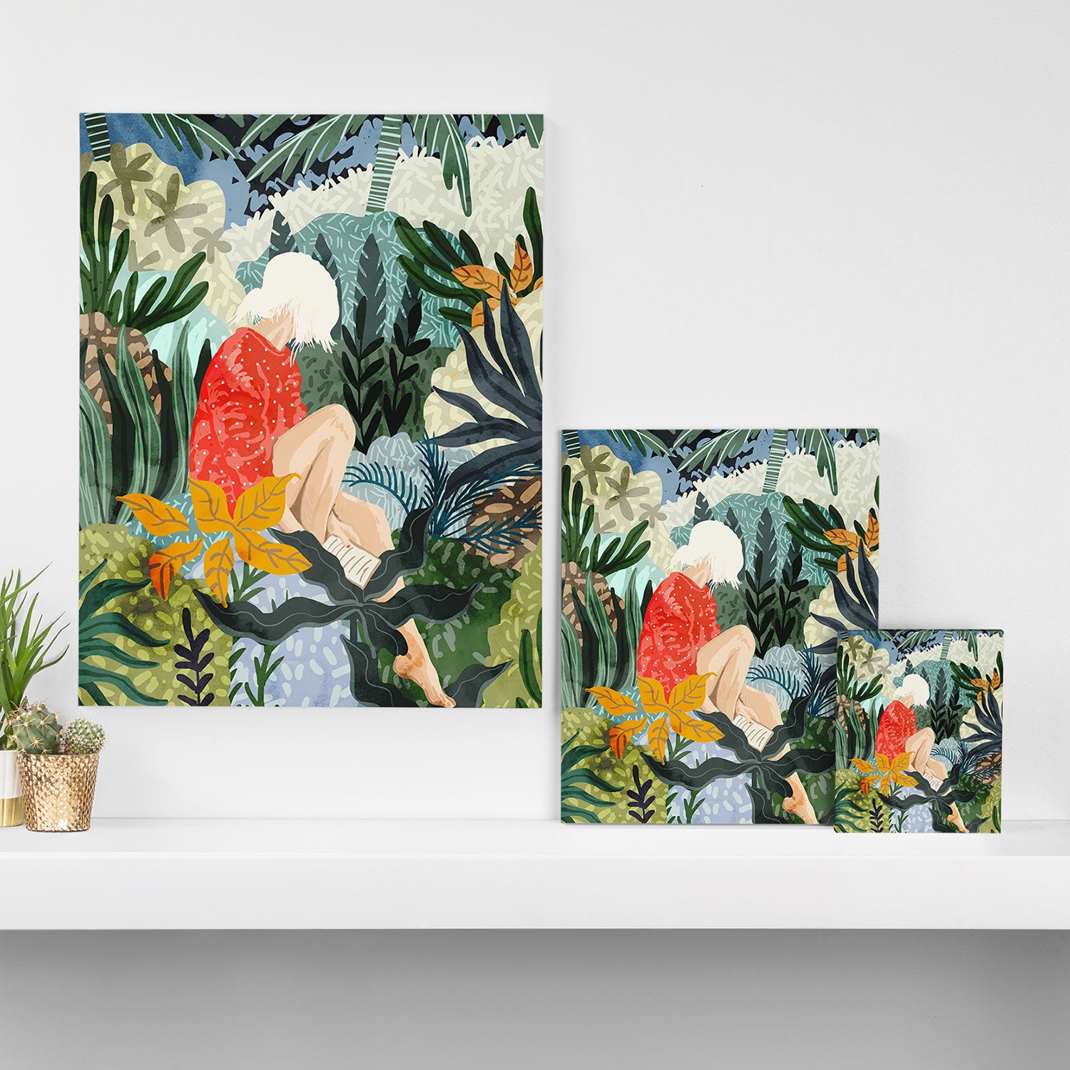 The Distracted Reader | Mindfulness Solo Travel | Bohemian Jungle Botanical Mood | Nature Book Lady Canvas Print Gallery Image 3