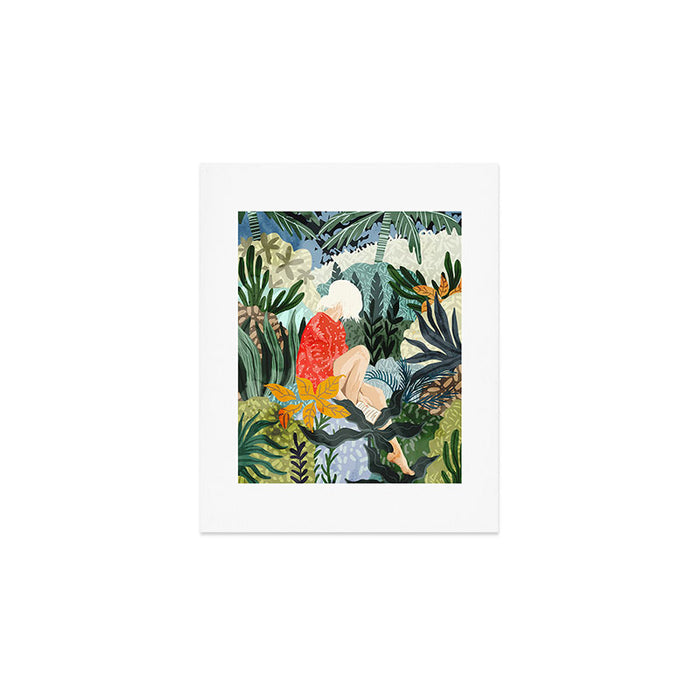 The Distracted Reader | Mindfulness Solo Travel | Bohemian Jungle Botanical Mood | Nature Book Lady Art Print Gallery Image 1