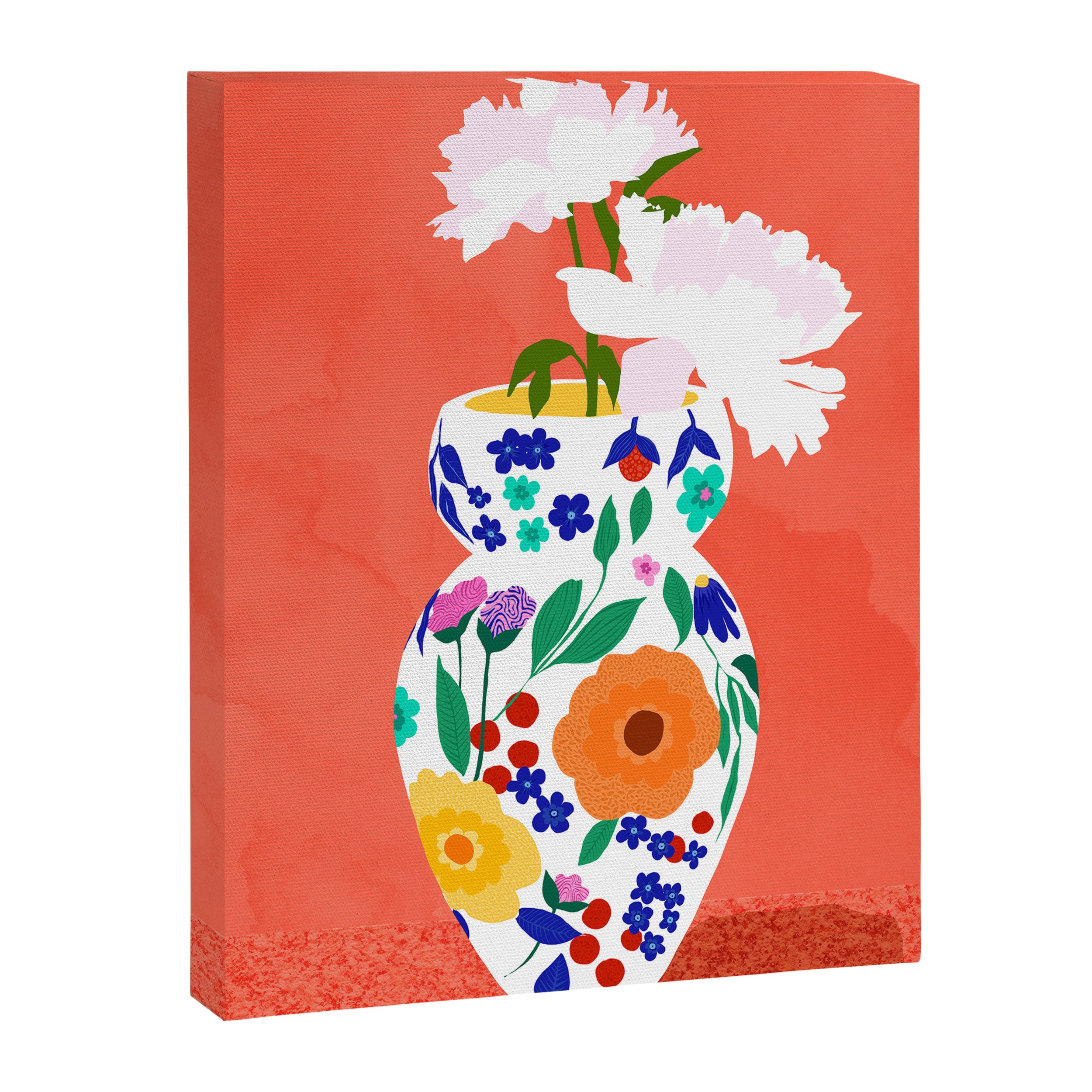 The Flowerpot, Floral Nature Watercolor Painting, Eclectic Bohemian Blossom Plants, Maximalism Contemporary Boho Canvas Print Gallery Image 6