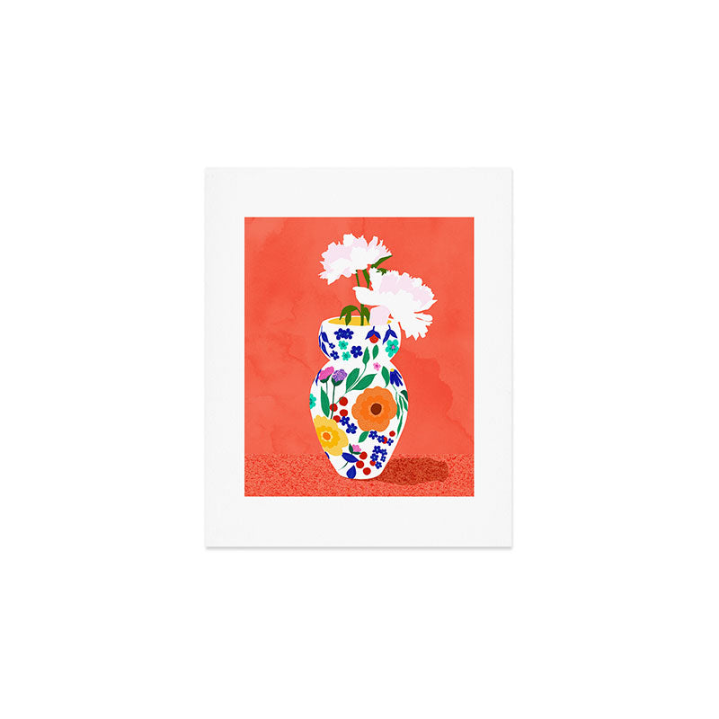The Flowerpot, Floral Nature Watercolor Painting, Eclectic Bohemian Blossom Plants, Maximalism Contemporary Boho Art Print Gallery Image 1