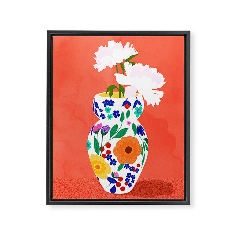 The Flowerpot, Floral Nature Watercolor Painting, Eclectic Bohemian Blossom Plants, Maximalism Contemporary Boho Framed Canvas Print Gallery Image 6