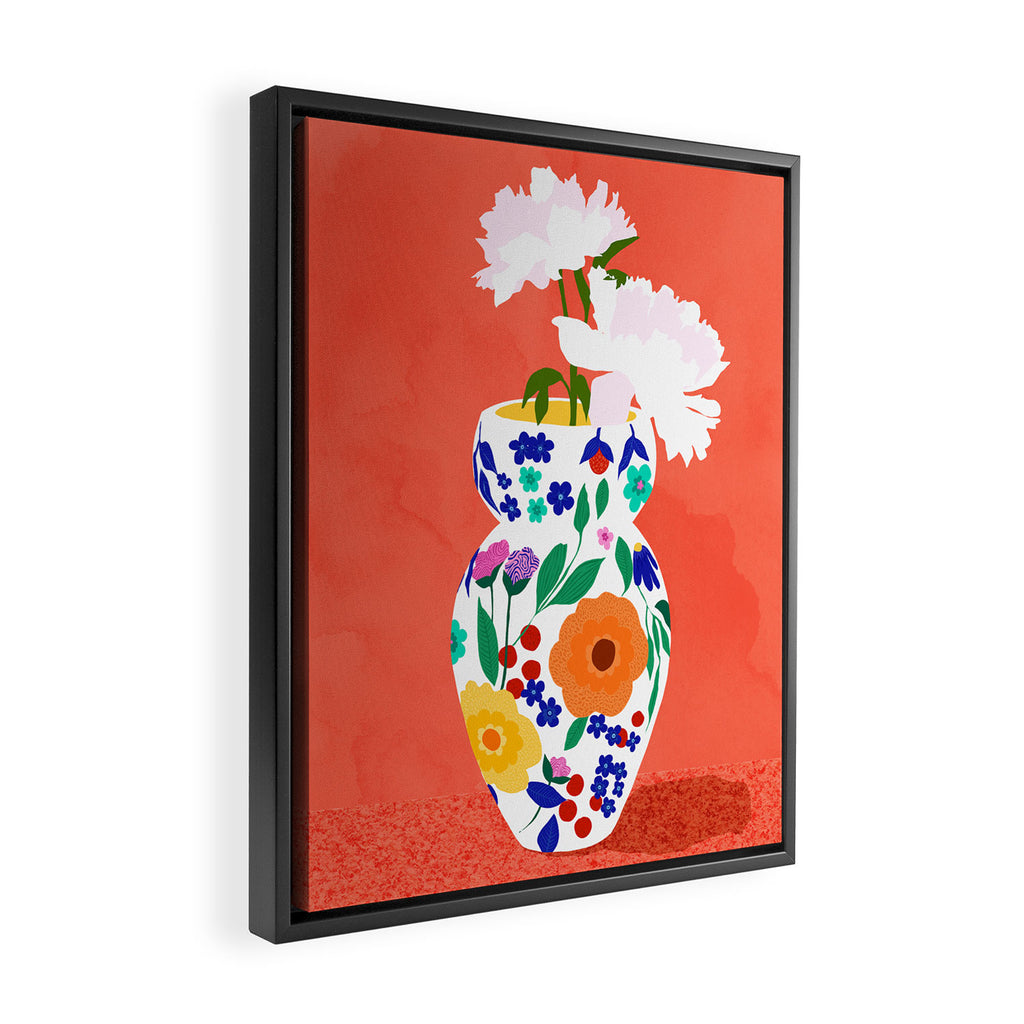 The Flowerpot, Floral Nature Watercolor Painting, Eclectic Bohemian Blossom Plants, Maximalism Contemporary Boho Framed Canvas Print Gallery Image 2
