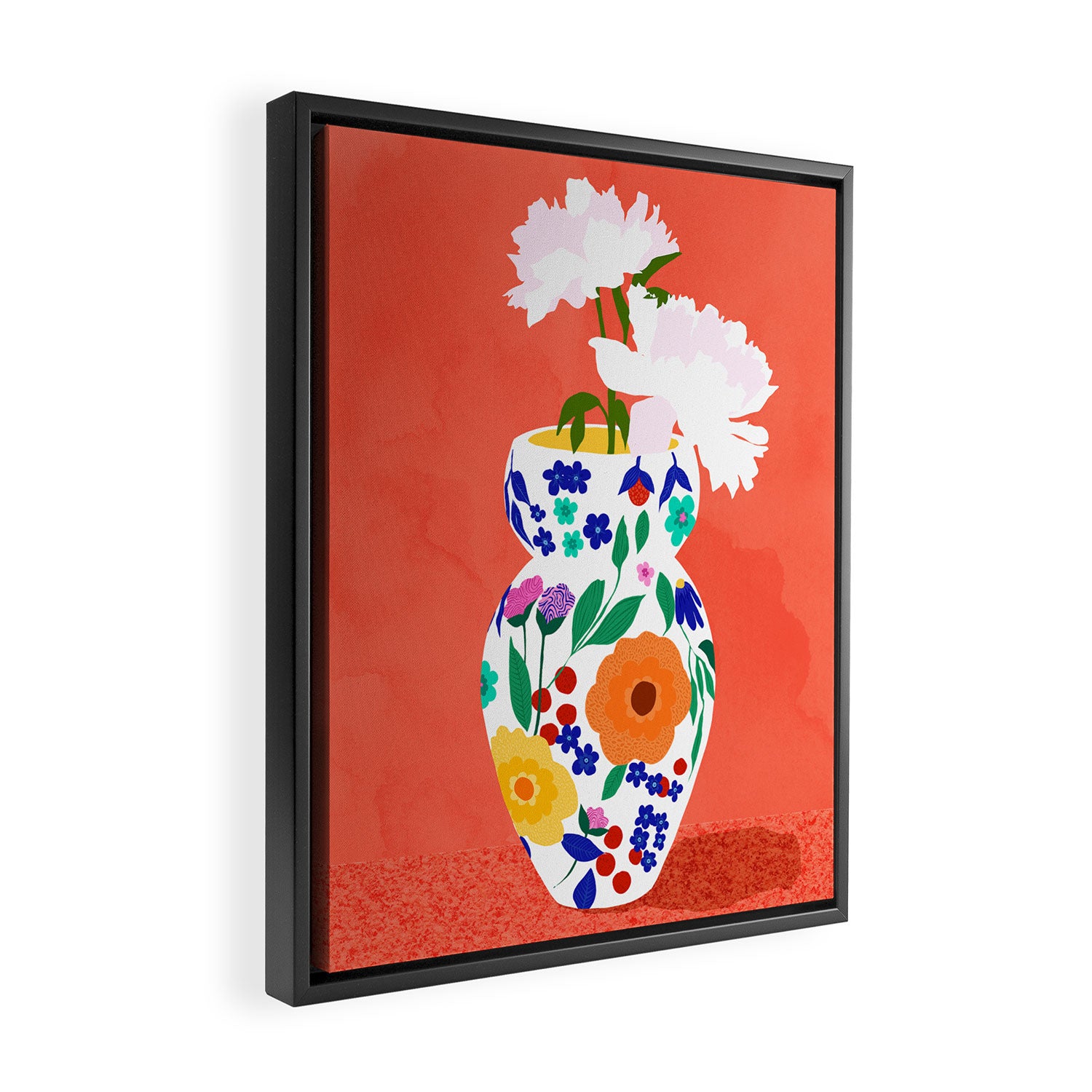 The Flowerpot, Floral Nature Watercolor Painting, Eclectic Bohemian Blossom Plants, Maximalism Contemporary Boho Framed Canvas Print Gallery Image 2
