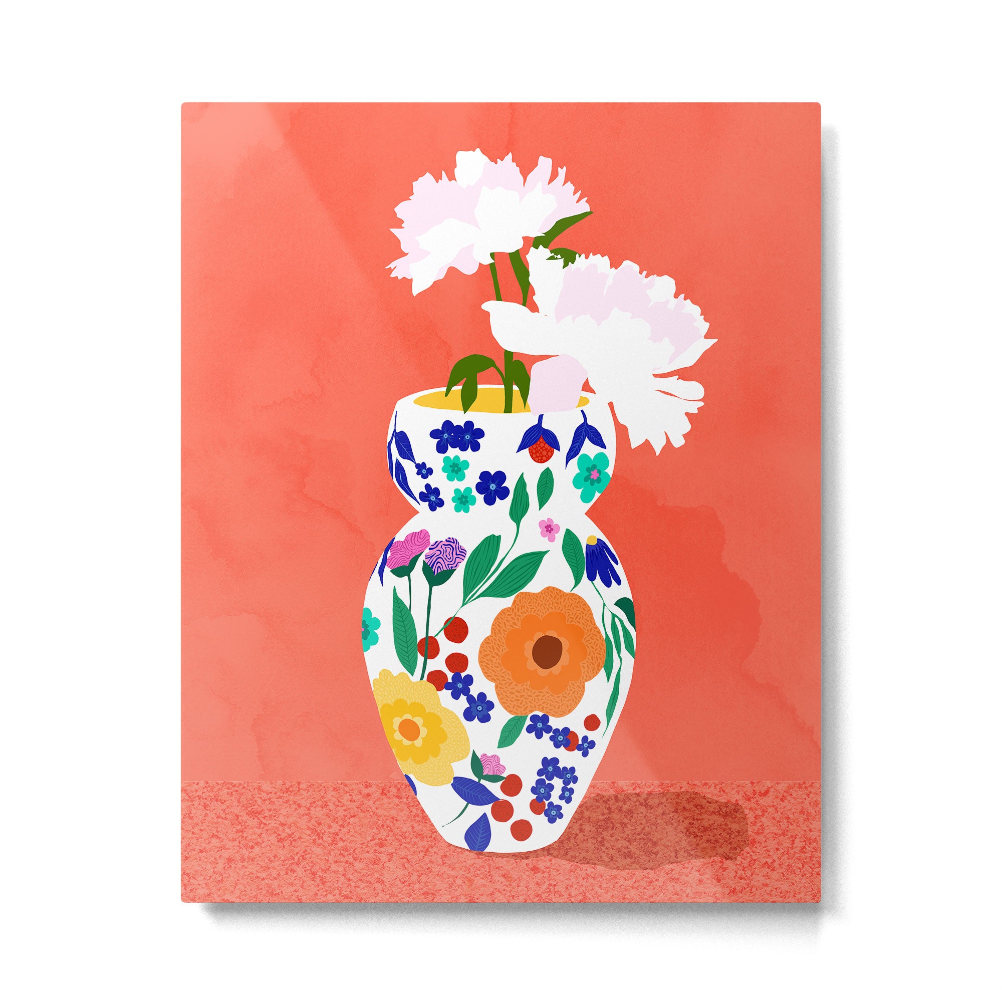 The Flowerpot, Floral Nature Watercolor Painting, Eclectic Bohemian Blossom Plants, Maximalism Contemporary Boho Metal Print Gallery Image 4