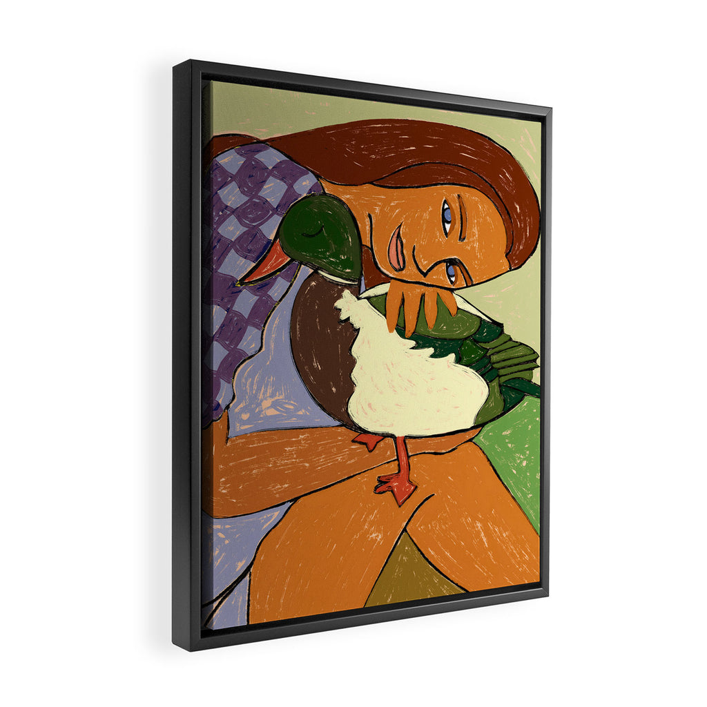 The Girl And The Green Headed Goose Framed Canvas Print Gallery Image 2