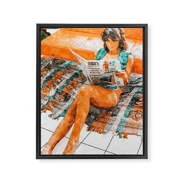 The Gossip Column | Modern Bohemian Woman Hippie Décor | Staycation Fashion Painting  Framed Canvas Print Gallery Image 1