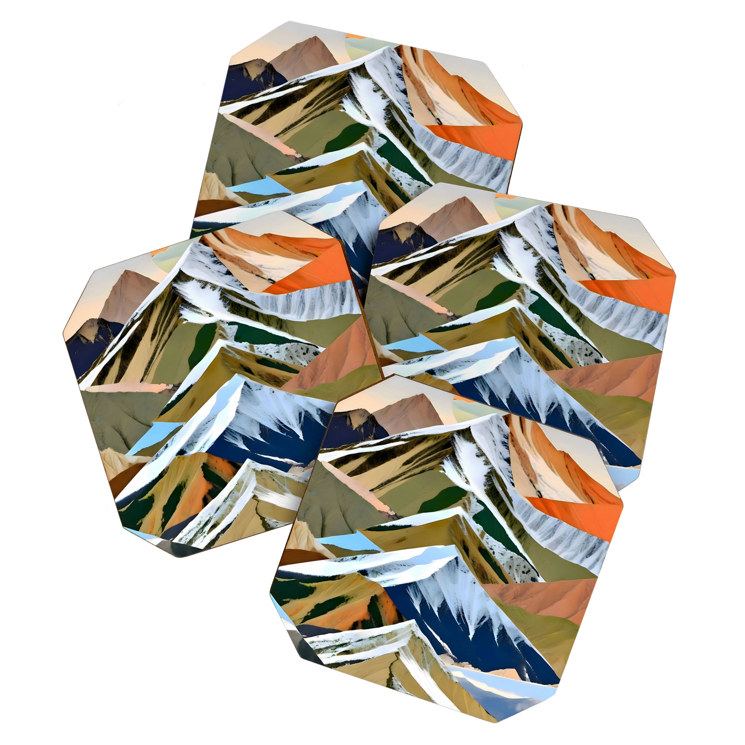 The Great Mountain Ranges, Nature Photography Collage, Digital Eclectic Geometric, Landscape Travel Contemporary Boho, Mountains Hills Adventure Coaster Gallery Image 1