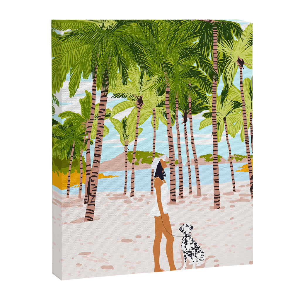 The Happy Spots, Dalmatian Dog Pets, Bohemian Woman Beach Tropical Palm Fashion Illustration Canvas Print Gallery Image 6