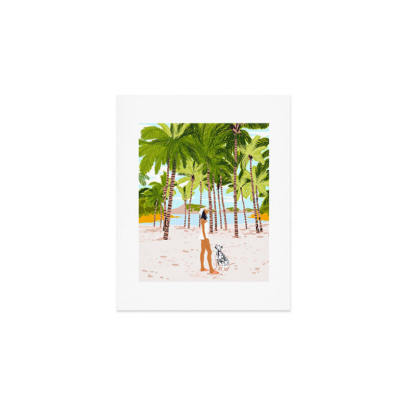 The Happy Spots, Dalmatian Dog Pets, Bohemian Woman Beach Tropical Palm Fashion Illustration Art Print Gallery Image 1