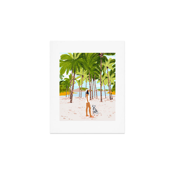 The Happy Spots, Dalmatian Dog Pets, Bohemian Woman Beach Tropical Palm Fashion Illustration Art Print Gallery Image 1