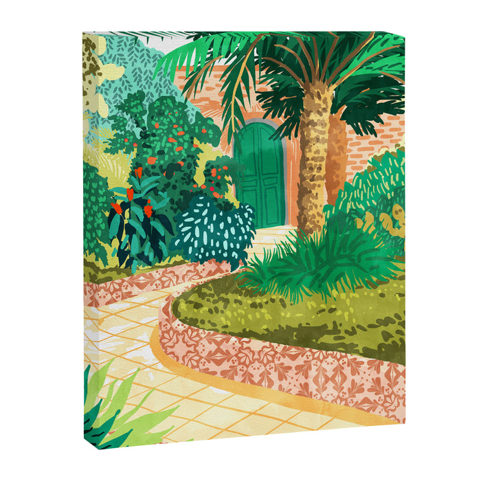 The House With The Green Door, Nature Architecture Painting, Places Stay At Home Tropical Villa Canvas Print Gallery Image 1