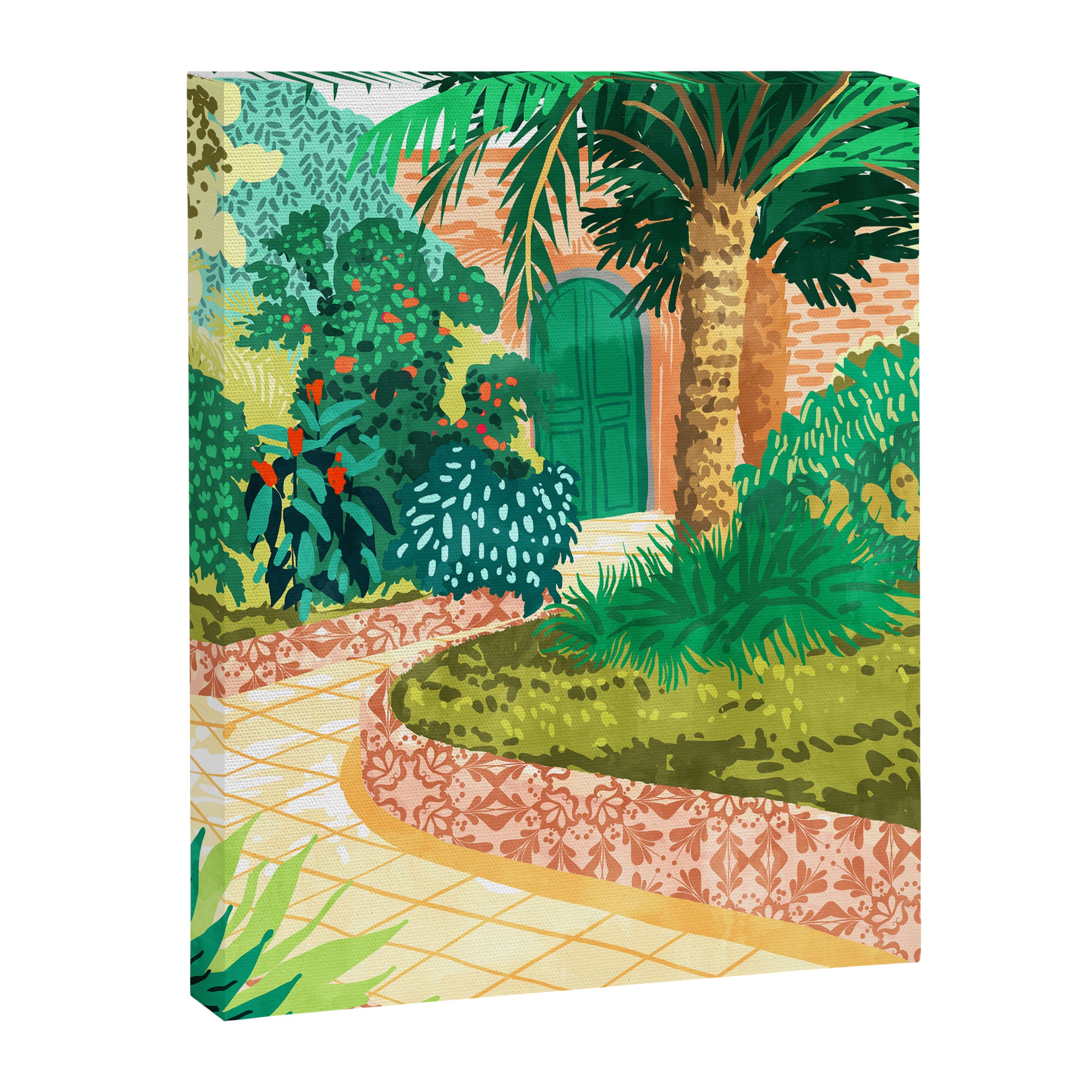 The House With The Green Door, Nature Architecture Painting, Places Stay At Home Tropical Villa Canvas Print Gallery Image 6