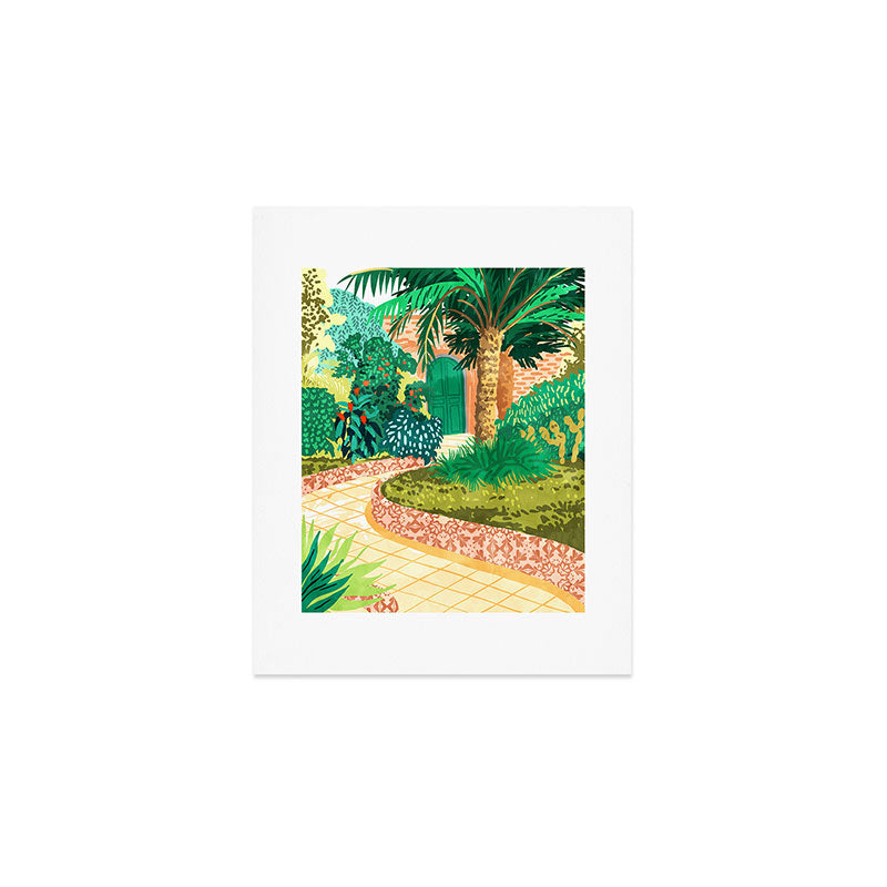 The House With The Green Door, Nature Architecture Painting, Places Stay At Home Tropical Villa Art Print Gallery Image 1