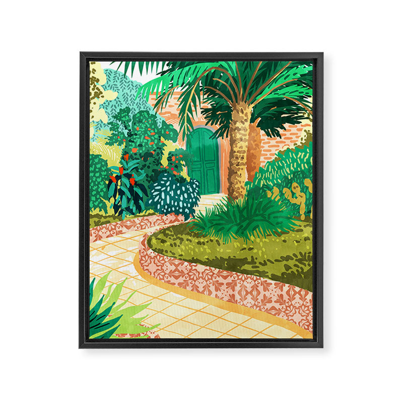 The House With The Green Door, Nature Architecture Painting, Places Stay At Home Tropical Villa Framed Canvas Print Gallery Image 6