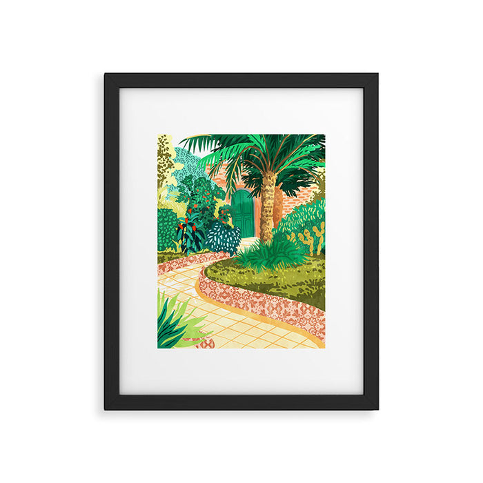 The House With The Green Door, Nature Architecture Painting, Places Stay At Home Tropical Villa Framed Art Print Gallery Image 1