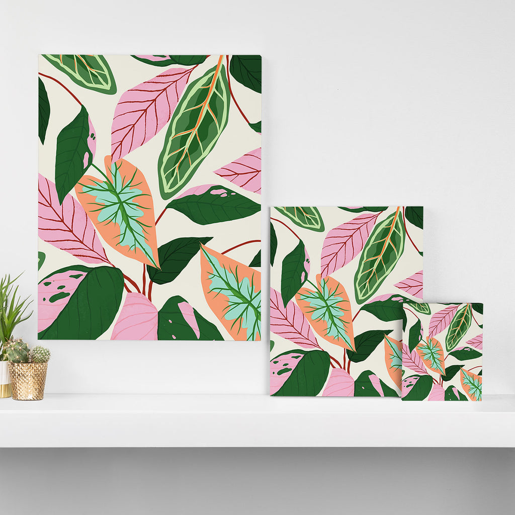 The Inseparable V.01, Nature Botanical Plants, Blush Leaves Modern Boho, Pastel Illustration Garden Canvas Print Gallery Image 3
