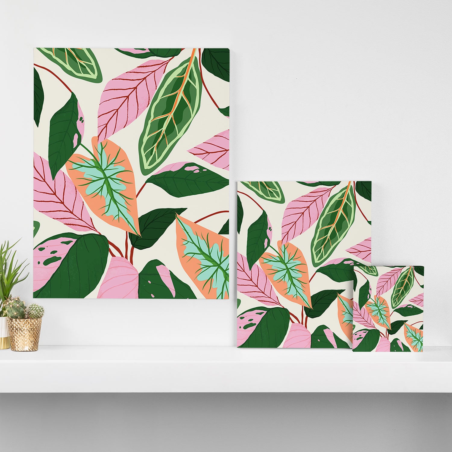 The Inseparable V.01, Nature Botanical Plants, Blush Leaves Modern Boho, Pastel Illustration Garden Canvas Print Gallery Image 3