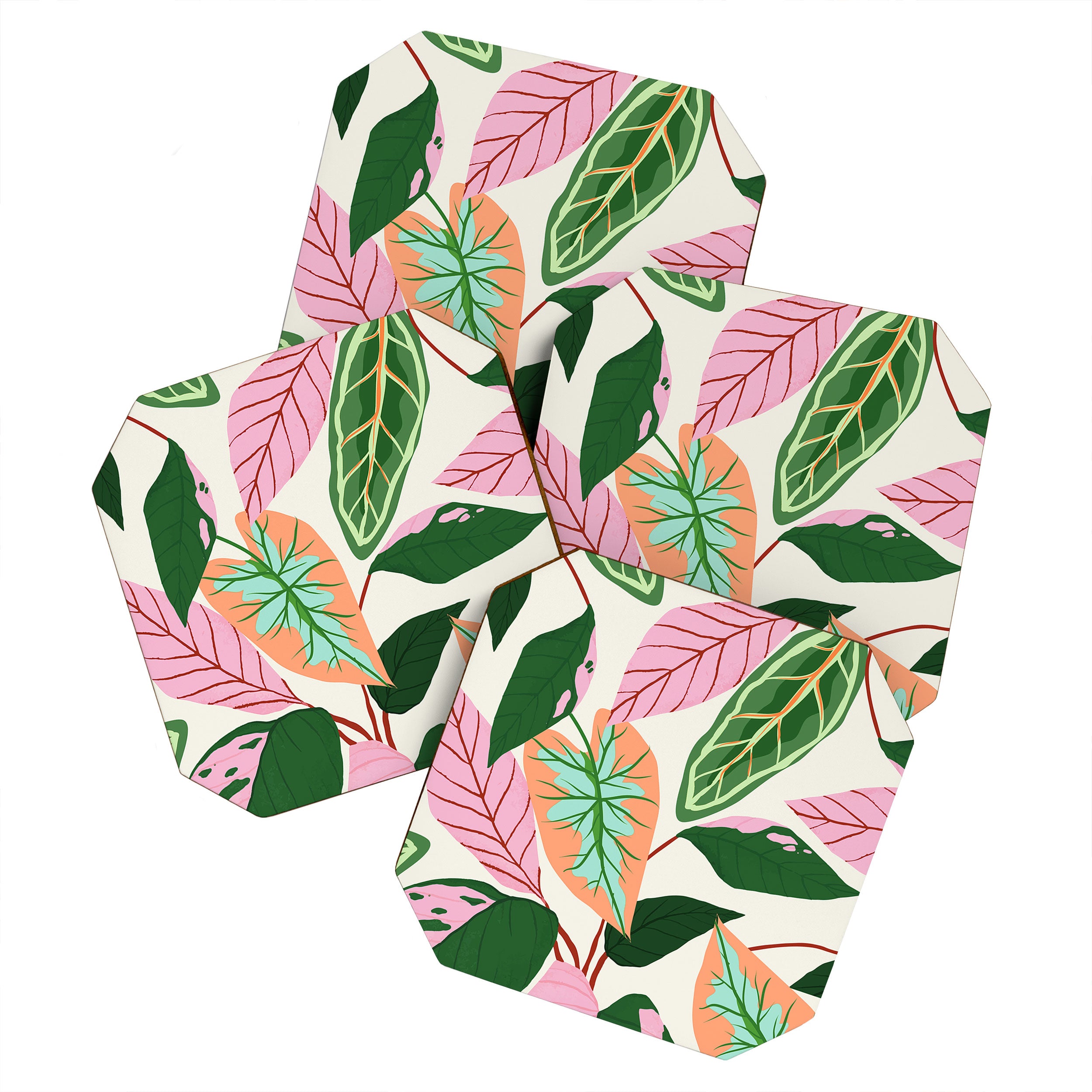 The Inseparable V.01, Nature Botanical Plants, Blush Leaves Modern Boho, Pastel Illustration Garden Coaster Gallery Image 1