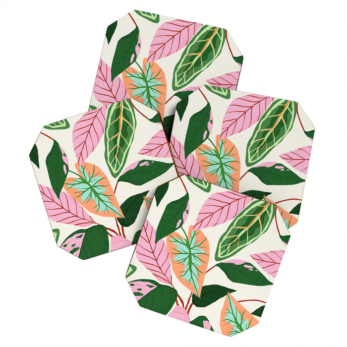 The Inseparable V.01, Nature Botanical Plants, Blush Leaves Modern Boho, Pastel Illustration Garden Coaster Gallery Image 1