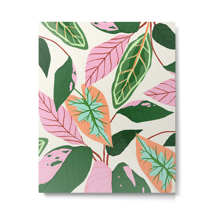 The Inseparable V.01, Nature Botanical Plants, Blush Leaves Modern Boho, Pastel Illustration Garden Metal Print Gallery Image 1