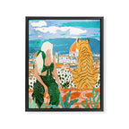 The Italian View, Woman Tiger Travel, Europe Architecture Illustration, Animals Bohemian Framed Canvas Print Gallery Image 6