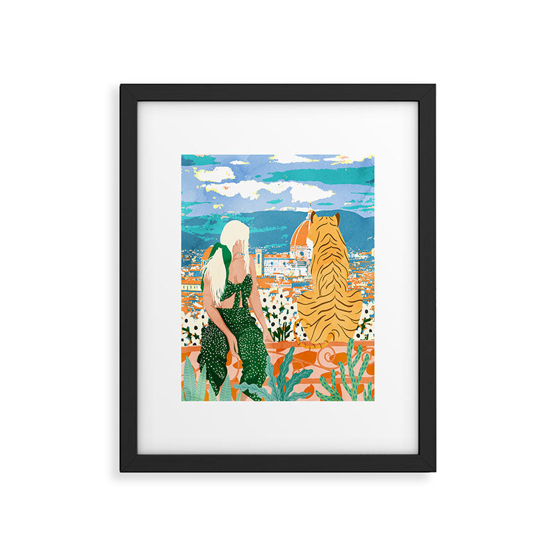 The Italian View, Woman Tiger Travel, Europe Architecture Illustration, Animals Bohemian Framed Art Print Gallery Image 5