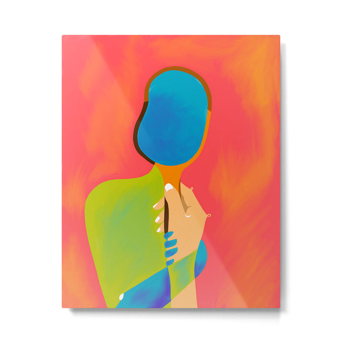 The One To Hold a Mirror Up To Me, Abstract Human Expression, Introspection Mindfulness Retrospection, Hand Body Maximalism Eclectic, Bohemian Contemporary Modern Painting Metal Print Gallery Image 1