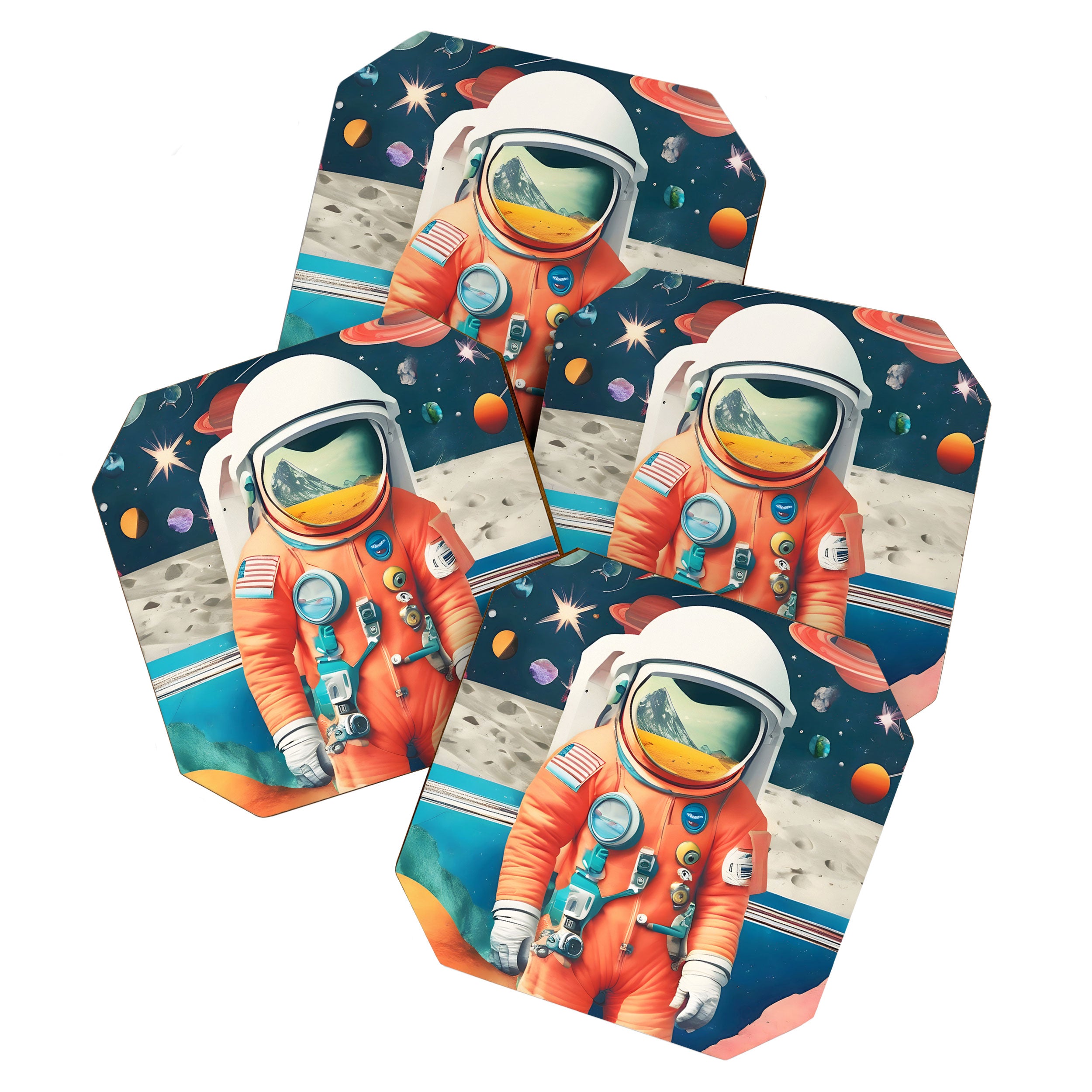 The Outsider Syndrome, Astronaut Space Travel Galaxy Surrealism, Individuality Blush Photography Plants Mars Moon Eclectic Concept Coaster Gallery Image 1