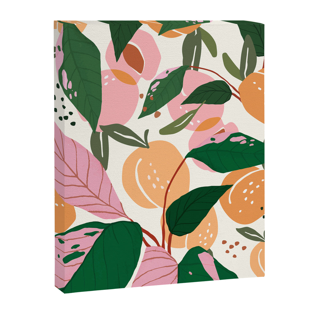 The Peach Garden , Vintage Botanical Tropical Jungle, Fruits Plants Pastel Summer Forest Canvas Print Gallery Image 6