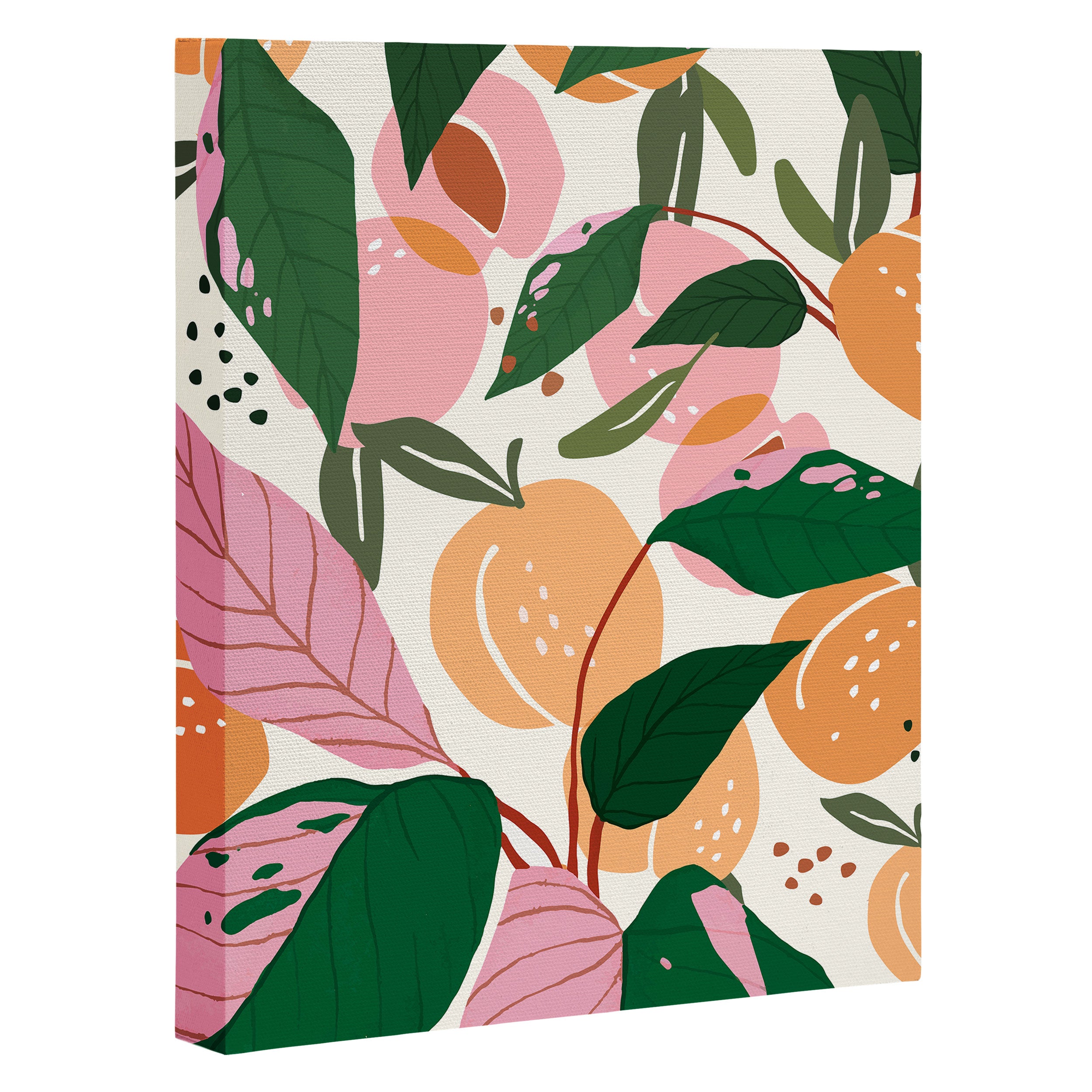 The Peach Garden , Vintage Botanical Tropical Jungle, Fruits Plants Pastel Summer Forest Canvas Print Gallery Image 3