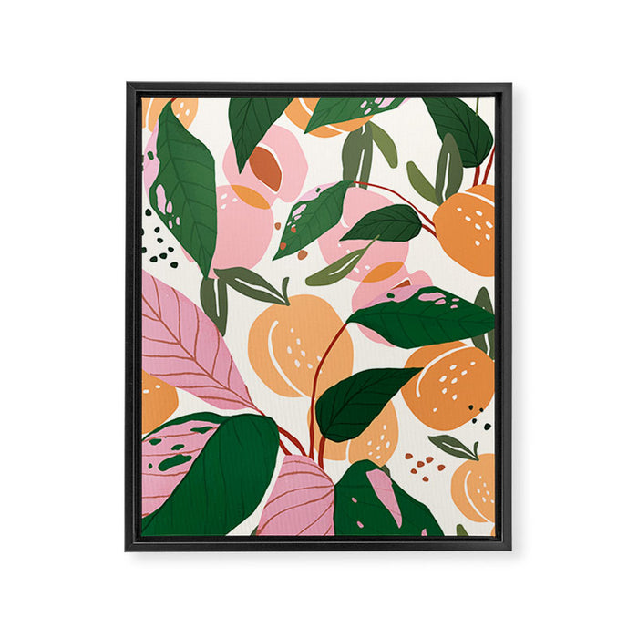 The Peach Garden , Vintage Botanical Tropical Jungle, Fruits Plants Pastel Summer Forest Framed Canvas Print Gallery Image 1