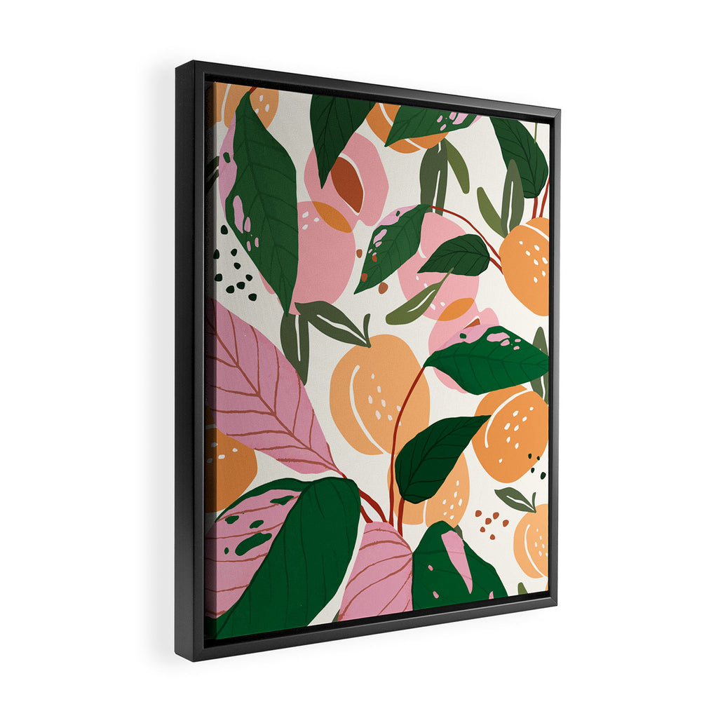 The Peach Garden , Vintage Botanical Tropical Jungle, Fruits Plants Pastel Summer Forest Framed Canvas Print Gallery Image 2