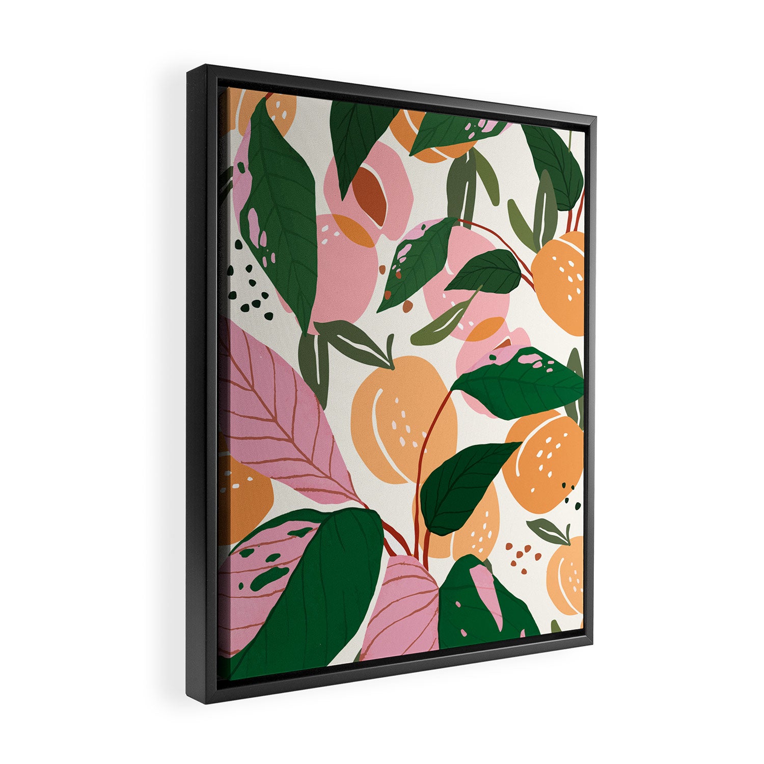 The Peach Garden , Vintage Botanical Tropical Jungle, Fruits Plants Pastel Summer Forest Framed Canvas Print Gallery Image 2