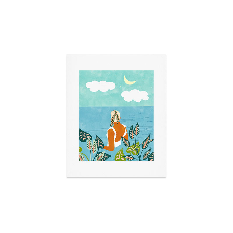 The Pursuit Of Happiness, Woman Ocean Travel Swim Illustration, Bohemian Fashion Tropical Art Print Gallery Image 1