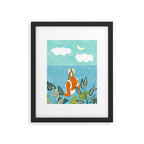 The Pursuit Of Happiness, Woman Ocean Travel Swim Illustration, Bohemian Fashion Tropical Framed Art Print Gallery Image 5
