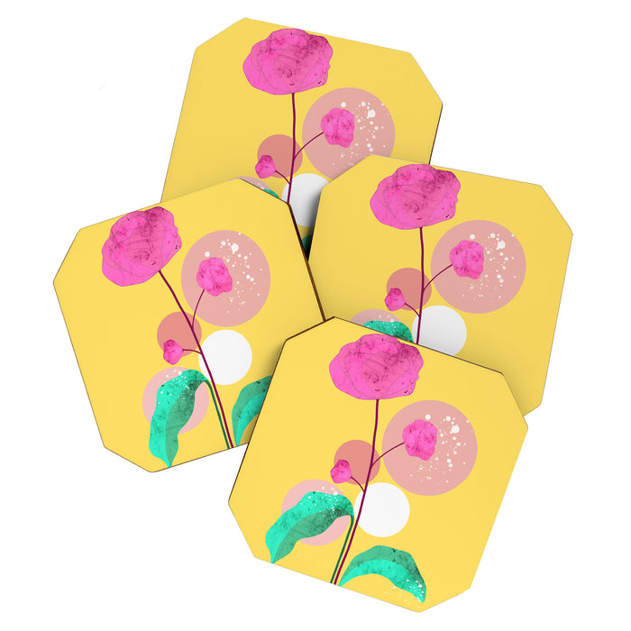 The Rare Bloom, Abstract Nature Floral Graphic, Eclectic Bohemian Modern, Pop of Color Illustration Coaster Gallery Image 1