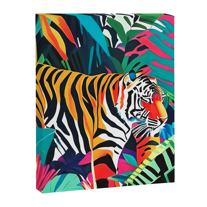 The Tigress, Fearless Wild Animal Tropical Jungle, Multicolor Cat Confidence Peaceful Calm Bohemian Eclectic Canvas Print Gallery Image 1