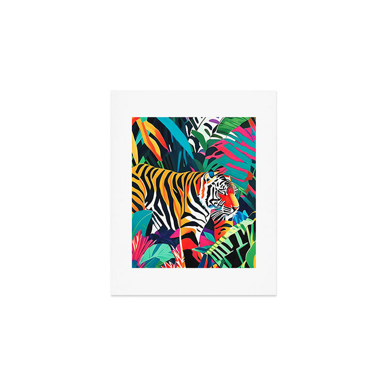 The Tigress, Fearless Wild Animal Tropical Jungle, Multicolor Cat Confidence Peaceful Calm Bohemian Eclectic Art Print Gallery Image 1